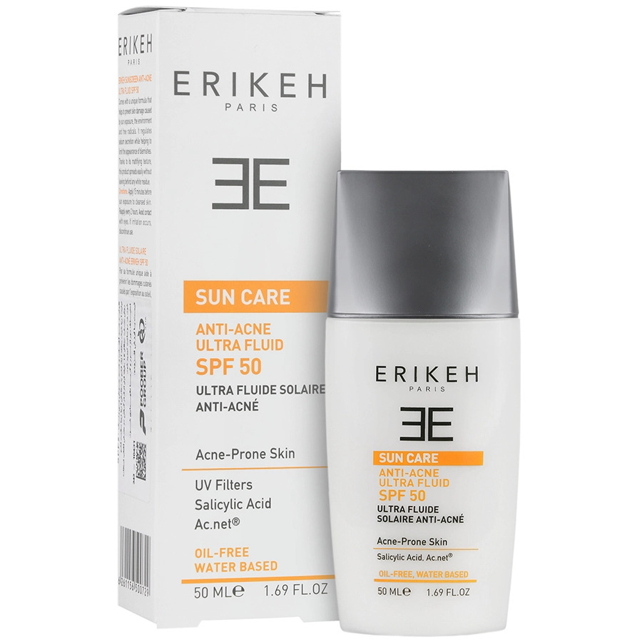 فلوئید ضد آفتاب بژ طبیعی مناسب پوست های مستعد آکنه اریکه | Erikeh Sunscreen Anti-Acne Tinted Ultra Fluid SPF 50
